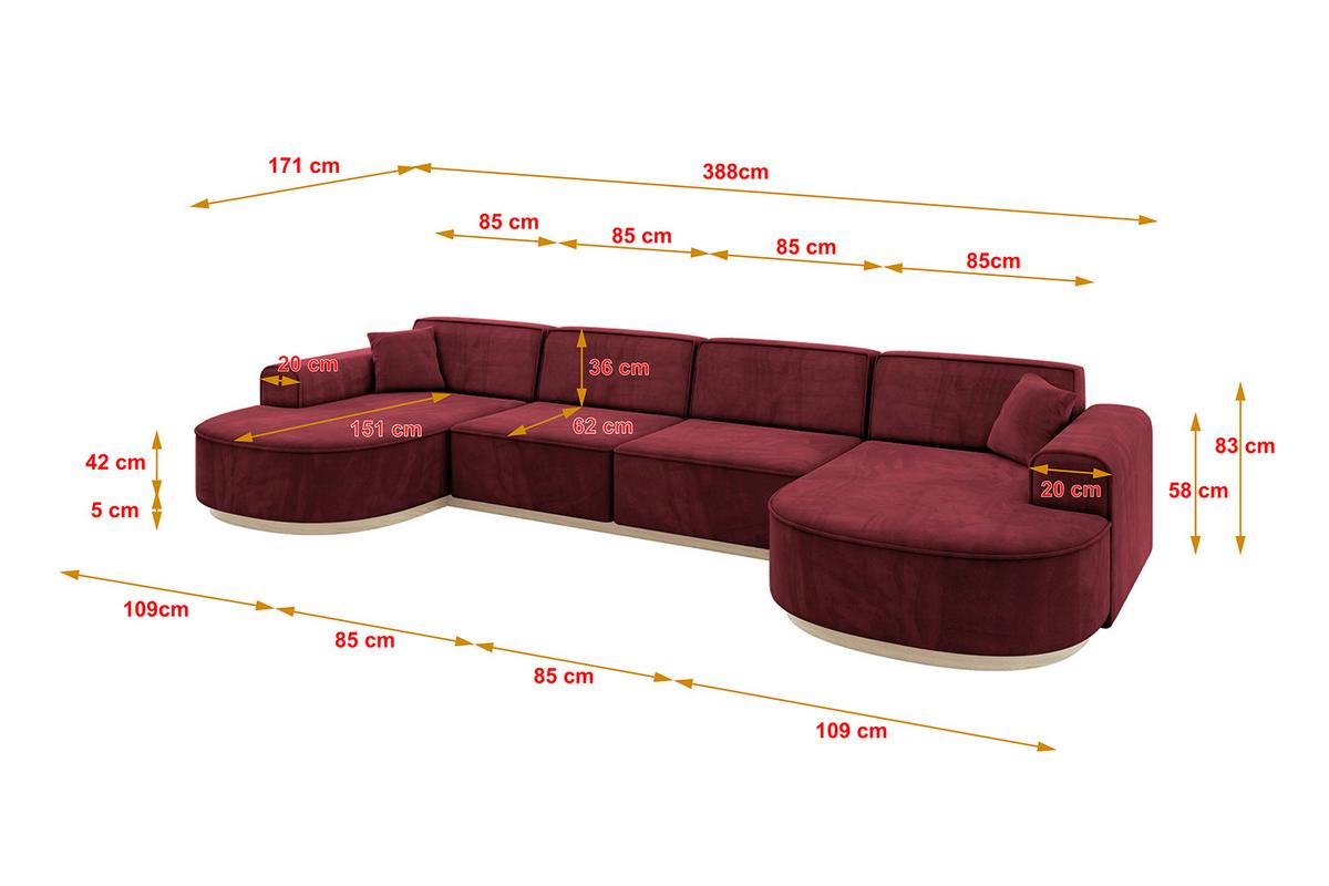 WOHNLANDSCHAFT MARI-U2-v1 - 388x171x83 cm Bordeaux Velours - Bordeaux, Holzwerkstoff/Textil (388/83/171cm) - ALTDECOR