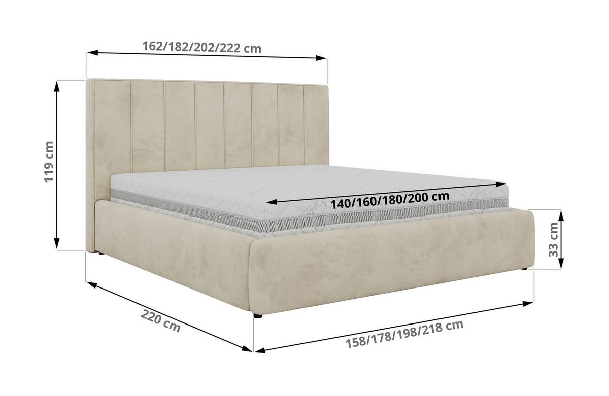 POLSTERBETT TENARDO CLASSIC 180/200 - Beige Velvet - ohne Matratze - Beige/Schwarz, Kunststoff/Textil (180/200cm) - MKS