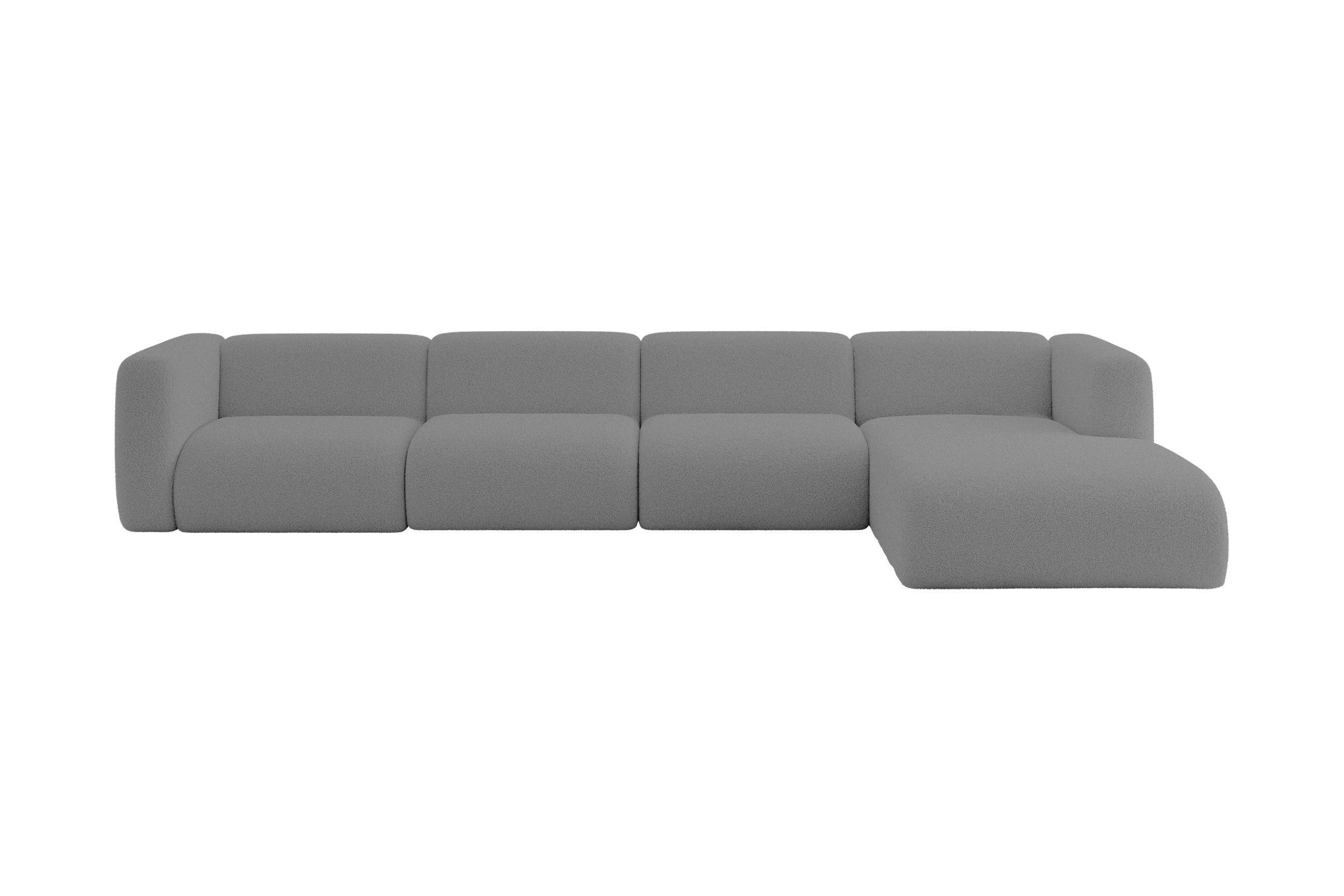 ECKSOFA Ottomane Rechts MIRA-L3 409x179x70 Grau Bouclé - Platinfarben/Schwarz, Holzwerkstoff/Kunststoff (409/179cm) - ALTDECOR