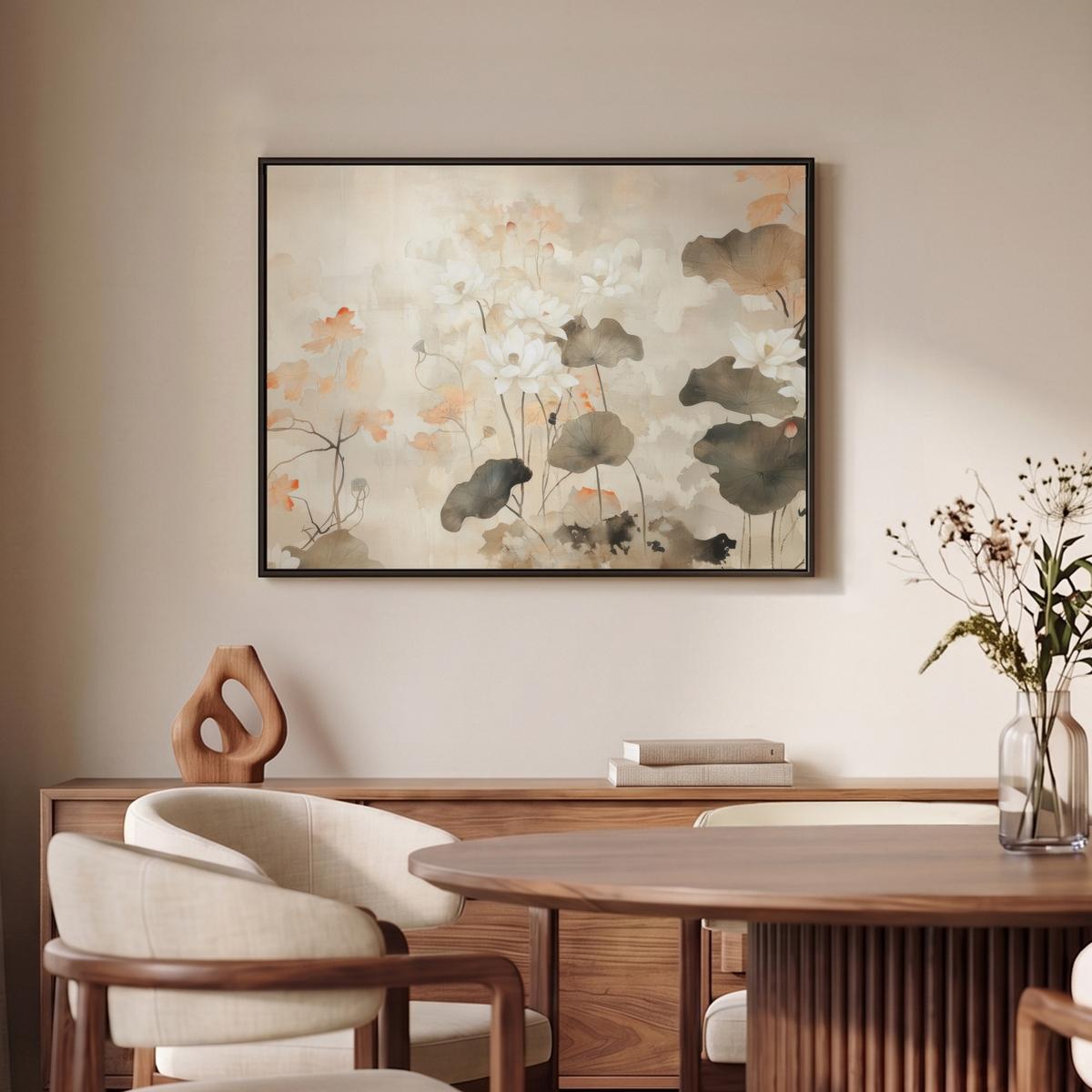 LEINWAND Bilder mit Rahmen - Blumen - Japandi - Wabi sabi - 70x50 - Sandfarben, Textil (70/50cm) - MuchoWow