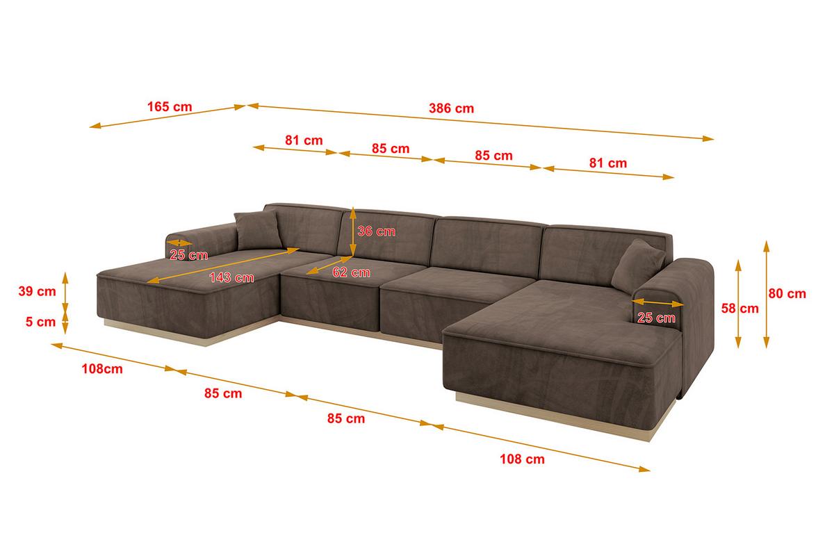 WOHNLANDSCHAFT IREA-U2 - 386x165x80 cm Braun - Braun, Holzwerkstoff/Textil (386/80/165cm) - ALTDECOR