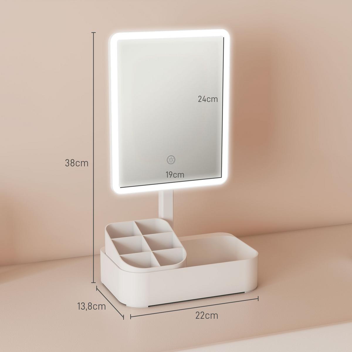 LED-SCHMINKSPIEGEL Kunststoff Glas Weiß - Weiß, Kunststoff (13.8/38/22cm) - HOMCOM