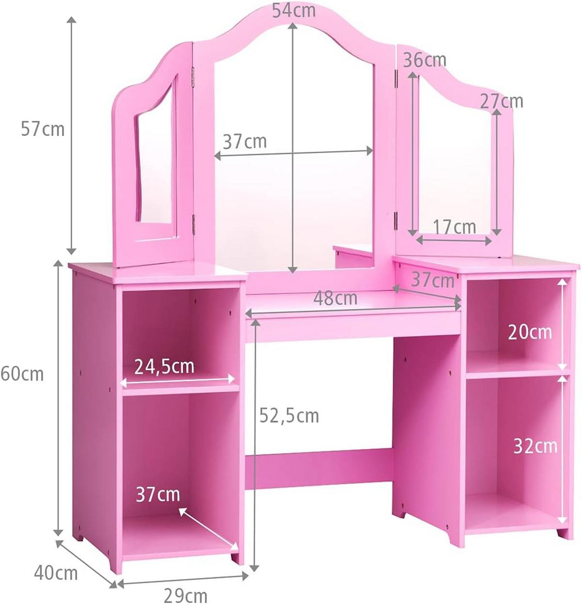 SCHMINKTISCH Set für Kinder Pink - Pink, Holz (107/117/40cm) - COSTWAY