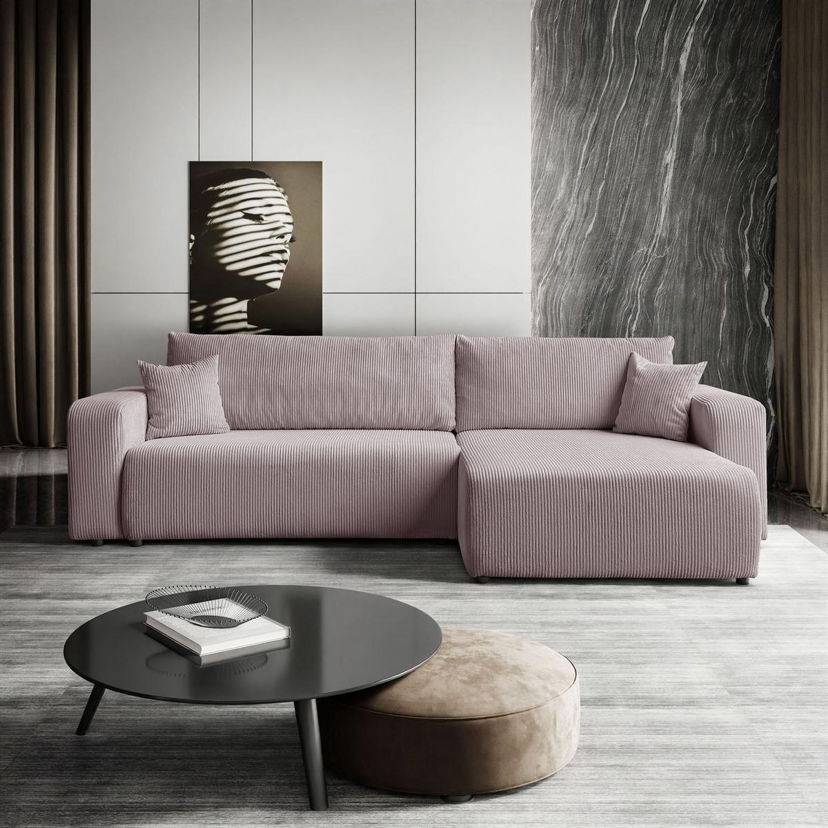 ECKSOFA Gepolstertes PRESTIGE XL mit Schlaffunktion und Bettkasten, Poso 27 - Rosa, Textil (277/143cm) - Lookway