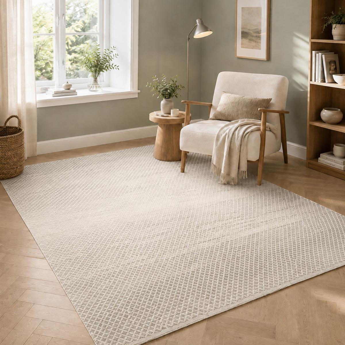 FLECKERLTEPPICH BAUMWOLLE NATUR KELIM SANDY MELIERT - Grau, Textil (120/180cm) - Pergamon