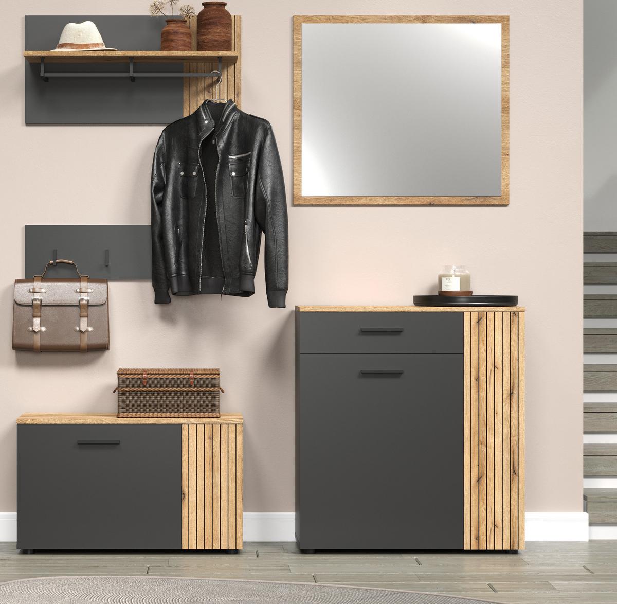 GARDEROBENLEISTE grau 80 x 20 cm, Wandgarderobe mit 4 Haken - Anthrazit/Grau, Holzwerkstoff (6/20/80cm) - Top.Furn