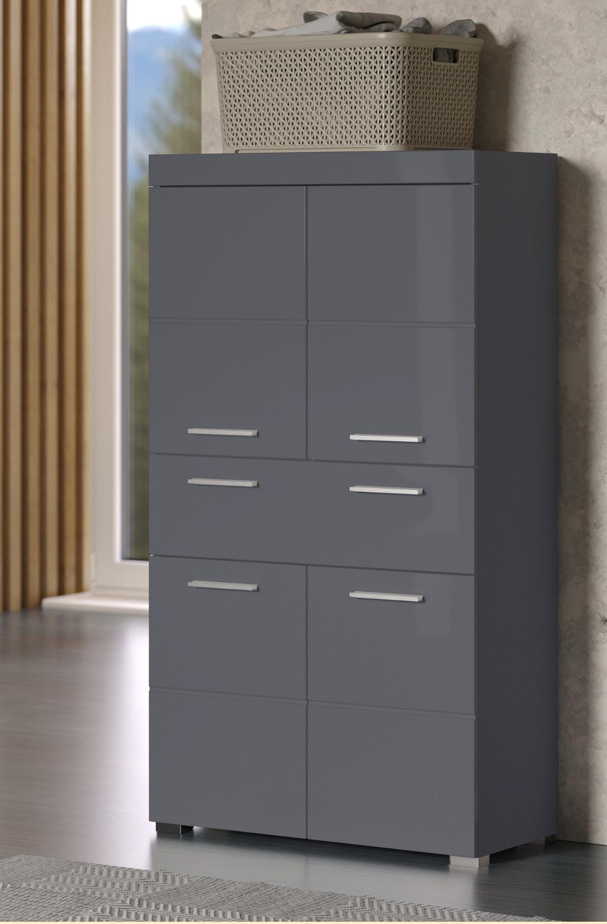 MIDISCHRANK grau Hochglanz 73 x 132 cm, Badschrank mit viel Stauraum - Grau, Holzwerkstoff/Kunststoff (73/132/31cm) - Top.Furn