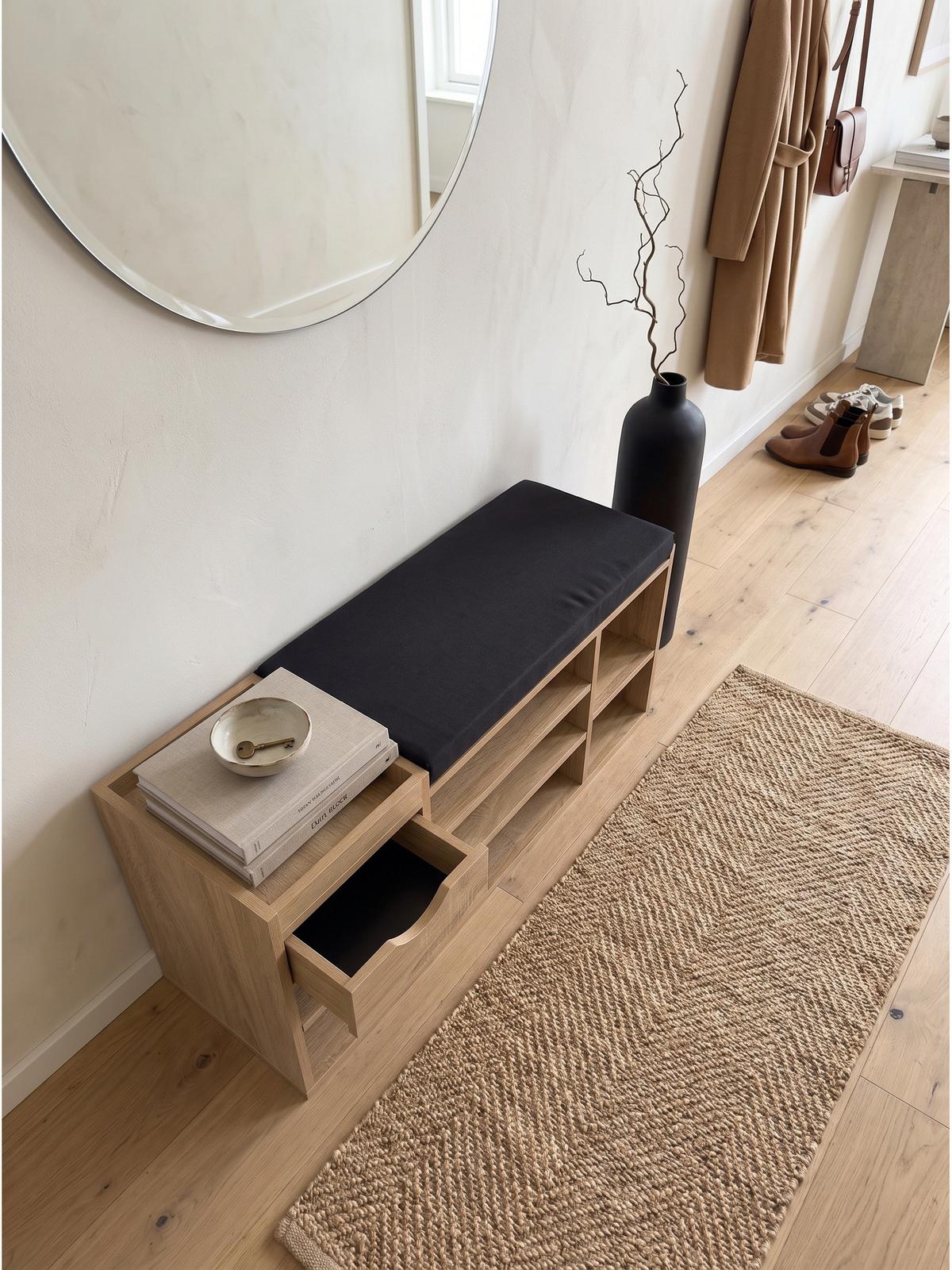 GARDEROBENBANK CARTAGENA, Stoff, Sonoma, 100 x 30 x 45 cm - Hellbraun/Schwarz, Holzwerkstoff/Textil (100/45/30cm) - KADIMA DESIGN