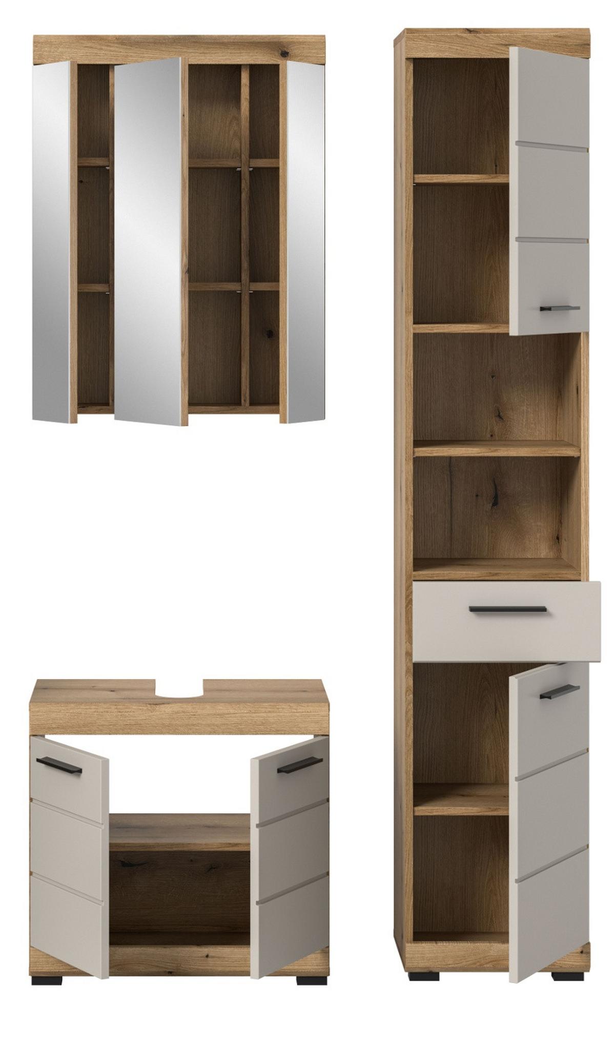 BADMÖBEL-SET Sand Kashmir, Evoke Eiche 3-teilig, Badkombination 112 cm - Kaschmir/Eichefarben, Glas/Holzwerkstoff (112/191/34cm) - Inn.Furn
