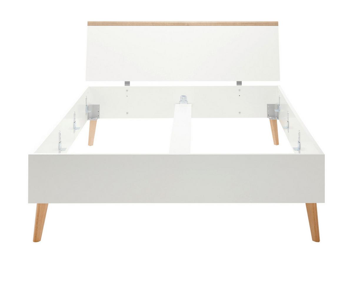 BETT weiß, Eiche Riviera, Einzelbett skandinavisch, Liegefläche 140 x 200 cm - Eichefarben/Weiß, Holzwerkstoff (140/200cm) - Furn.Design