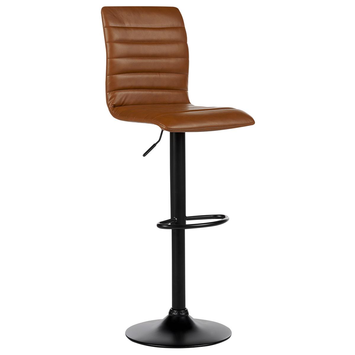 BARHOCKER 2er-Set Kunstleder goldbraun/schwarz höhenverstellbar Lucerne - Schwarz/Braun, Kunststoff (39/118/49cm) - Beliani