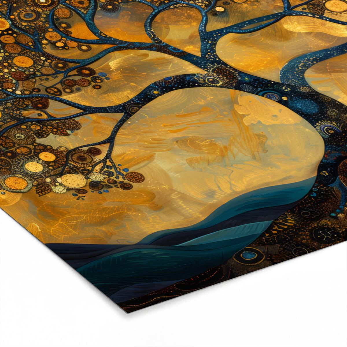 POSTER MIT RAHMENGERAHMTES BILD Baum - Mond - Blumen - Gold - Kunst 80x60 cm - Orange, Papier (80/60cm) - MuchoWow