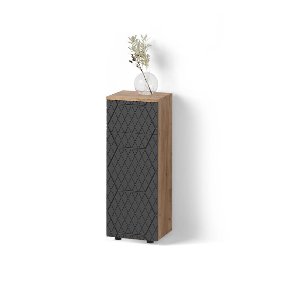 MIDISCHRANK Ronco Anthrazit mit Wabenstruktur 30 x 81 cm mit 1 Schublade, 2 Fächer, Badezimmer - Anthrazit, Holzwerkstoff (30/81/30cm) - Livinity®