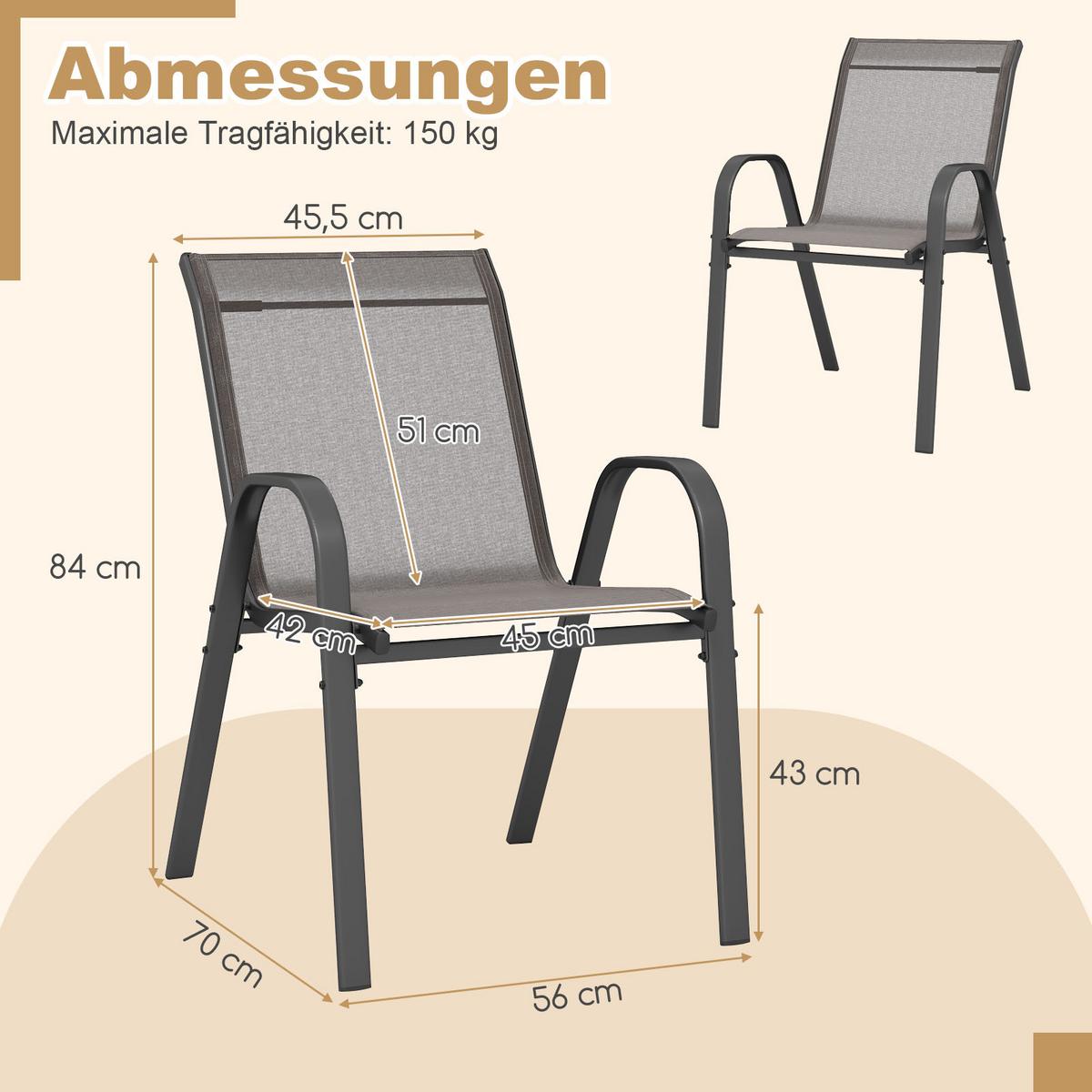 GARTENSTÜHLE Grau(2er-Set) - Grau, Metall (70/84/56cm) - COSTWAY