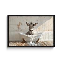 POSTER MIT RAHMENGERAHMTES BILD Esel - Tiere - Badewanne - Schaumstoff 90x60 cm - Weiß, Papier (90/60cm) - MuchoWow