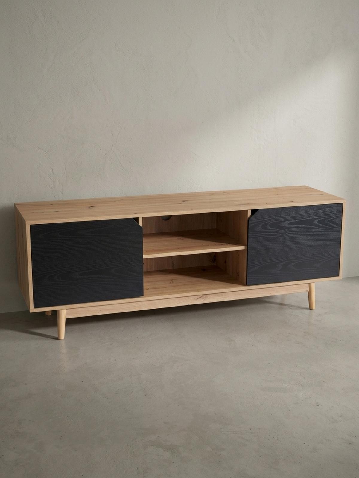 TV-LOWBOARD mit Eiche-Dekor, 2 Türen, modern, Braun-Schwarz 150x40x55 cm - Eichefarben/Braun, Holz (150/55/40cm) - KADIMA DESIGN