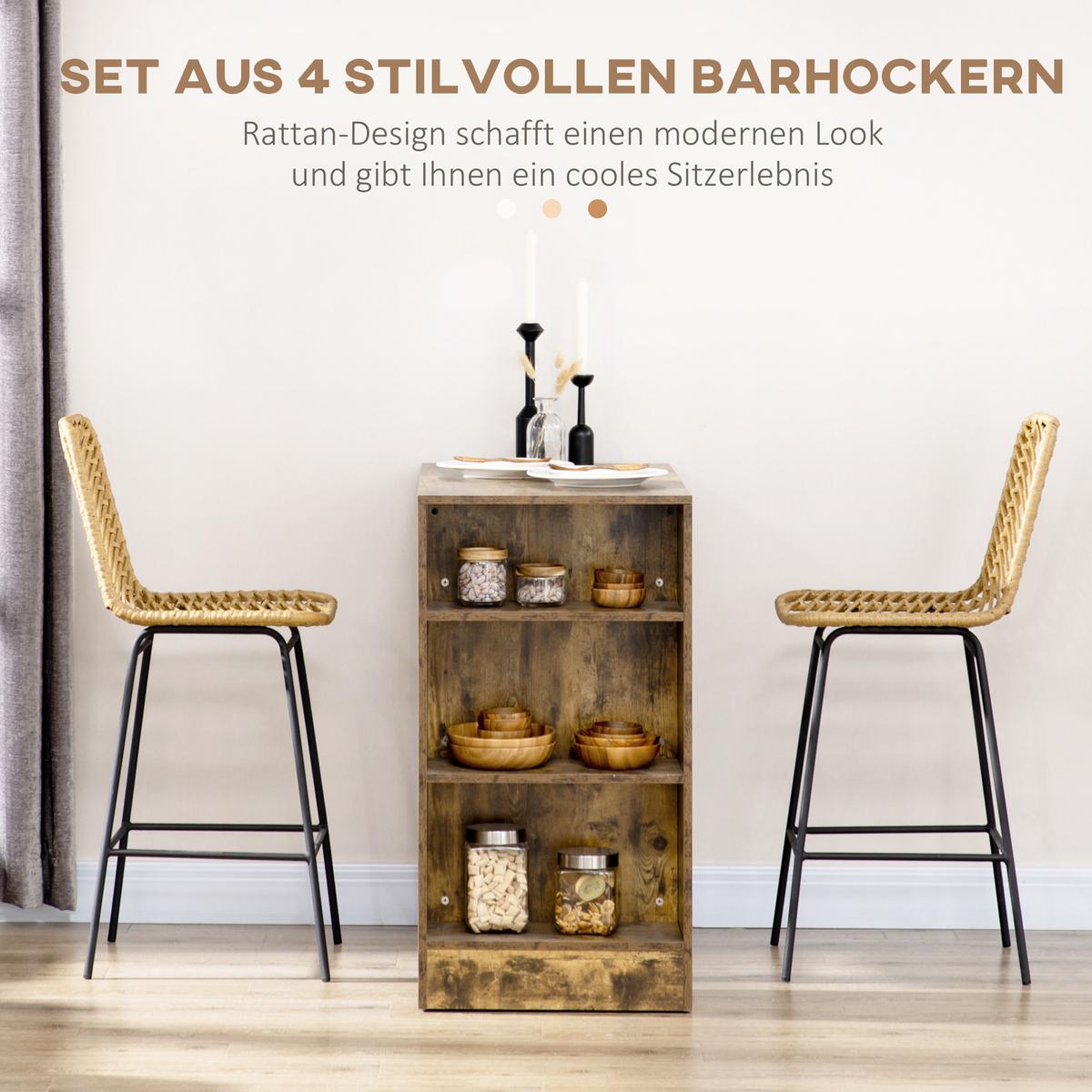 BARHOCKER 4ER-SET aus PE-Rattan Stahl Gelb - Gelb, Metall (52/102/42.5cm) - HOMCOM