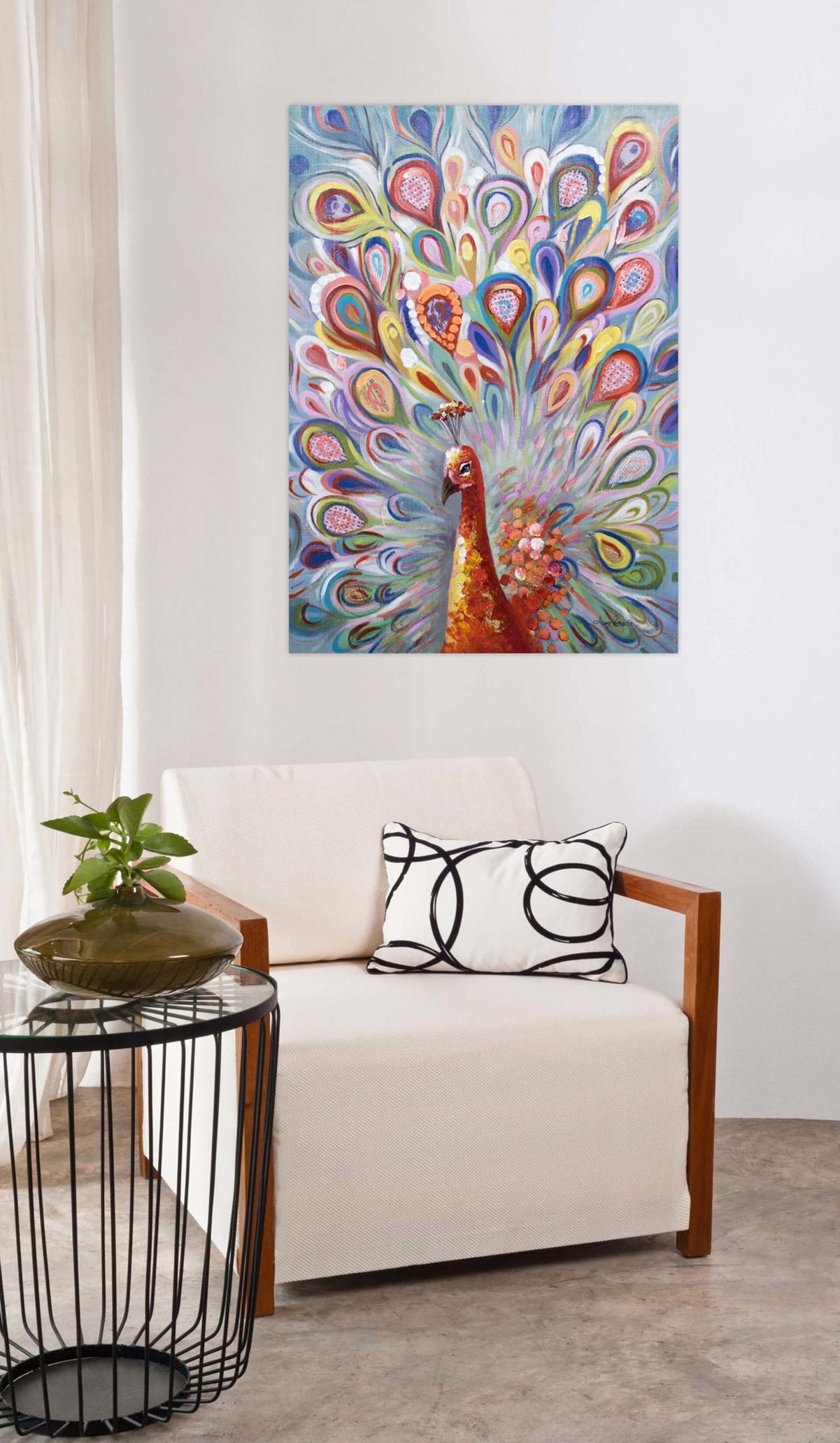 ACRYLBILD HANDGEMALT 70/100 cm - Blau/Gelb, Holz/Textil (70/100cm) - KUNSTLOFT