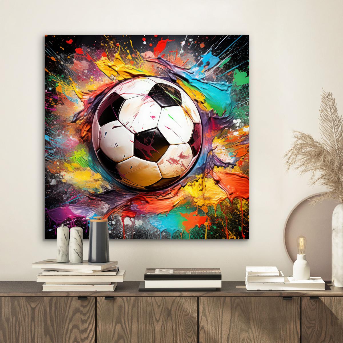 METALLBILD Fußball - Farbe - Farben - Schwarz - Weiß 50x50 cm - Weiß, Metall (50/50cm) - MuchoWow