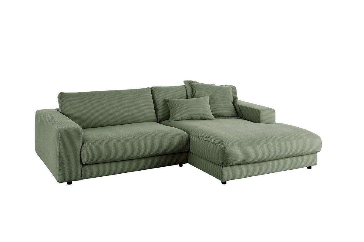 ECKSOFA MADELINE Grün Cord - Schwarz/Olivgrün, Kunststoff/Textil (270/190cm) - KAWOLA