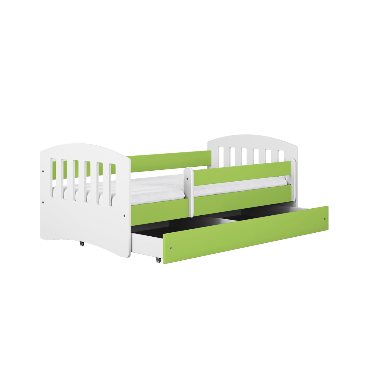 KINDERBETT CLASSIC mit Schublade und Matratze Grün 90/65/184 - Grün, Holzwerkstoff (80/180cm) - RAUMHIRSCH FURNITURE
