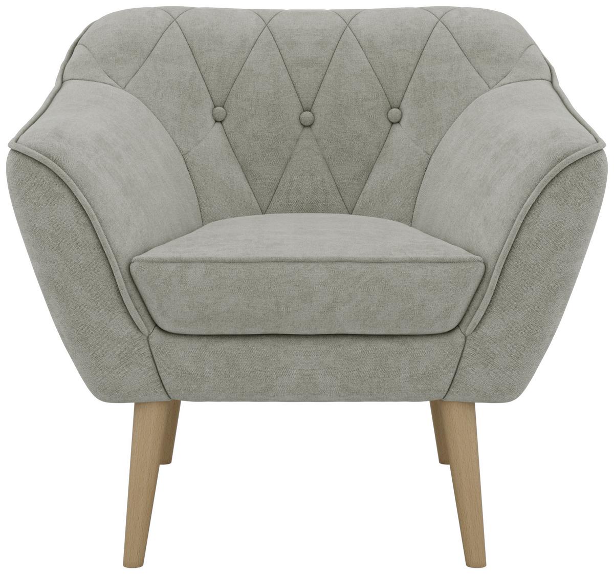 SESSEL PIRS - Hellgrau Strukture - Holzbeine - Silberfarben/Buchefarben, Holzwerkstoff/Textil (80/75/74cm) - MKS