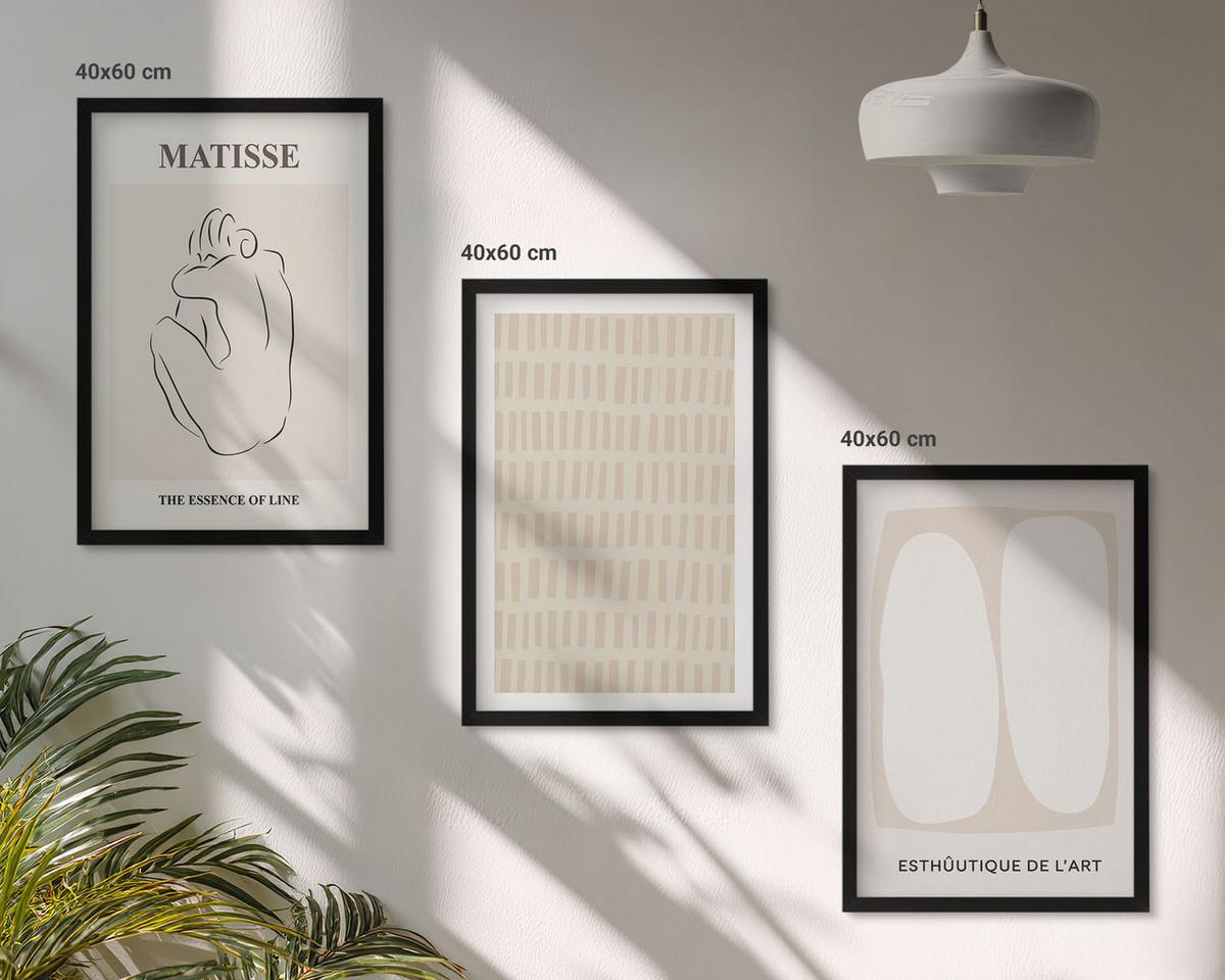 BILDER SET 3er Set - 40x60 cm Schwarzer Rahmen - Linien, Formen, Beige, Weiß - Schwarz, Kunststoff (40/60cm) - TULUP