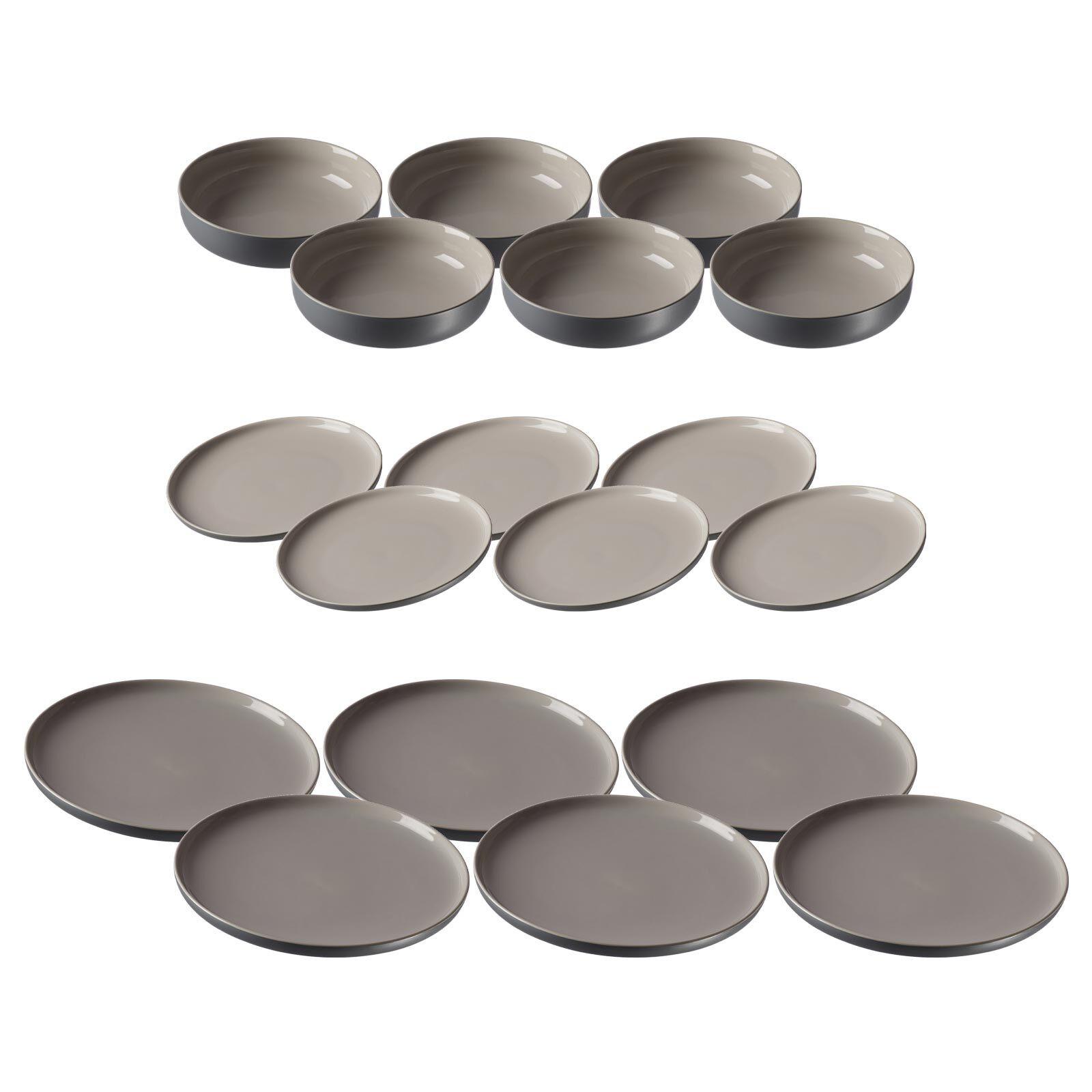 TELLER UND SCHALENSET Jasper grau 18er Set - Grau, Keramik (2/2/2cm) - Ritzenhoff Breker