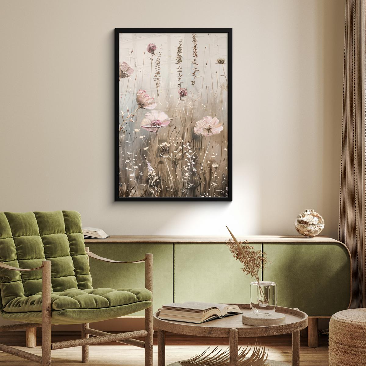 POSTER MIT RAHMENGERAHMTES BILD Blumen - Rosa - Modern - Beige 60x90 cm - Beige, Papier (60/90cm) - MuchoWow