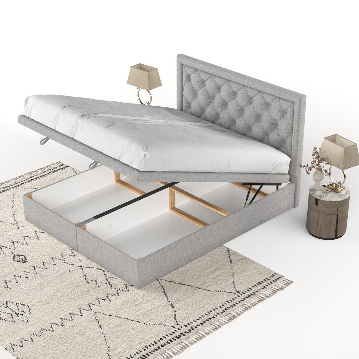 POLSTERBETT Nicobar mit Stauraum 200/200 cm Grau im Megan Stoff - Schwarz/Grau, Holz/Holzwerkstoff (200/200cm) - AltaBeds