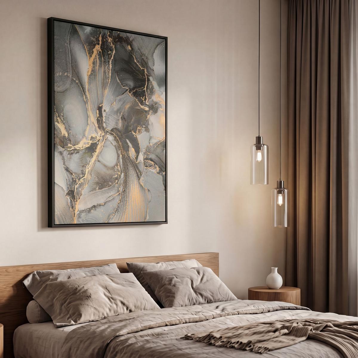 LEINWAND Bilder mit Rahmen - Grau - Luxus - Gold - Marmor - 60x90 - Dunkelgrau, Textil (60/90cm) - MuchoWow