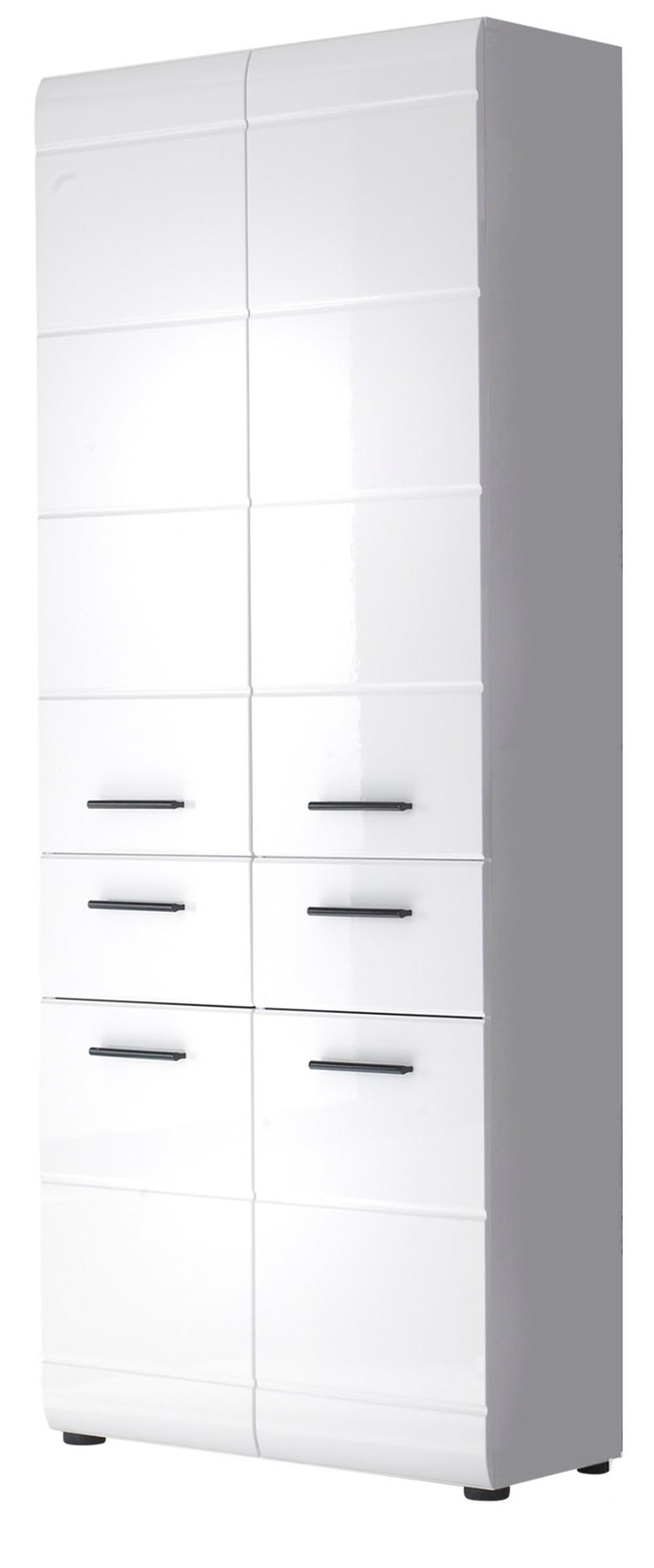 HOCHSCHRANK weiß Hochglanz 60 cm, Badschrank mit viel Stauraum - Weiß Hochglanz/Schwarz, Holzwerkstoff/Kunststoff (60/182/31cm) - Top.Furn