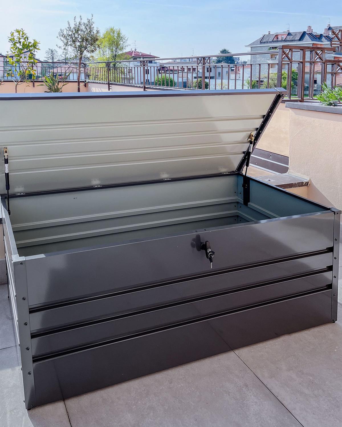 AUFLAGENBOX Stahl graphitgrau 165/70 cm Cebrosa - Graphitfarben, Metall (165/63/70cm) - Beliani
