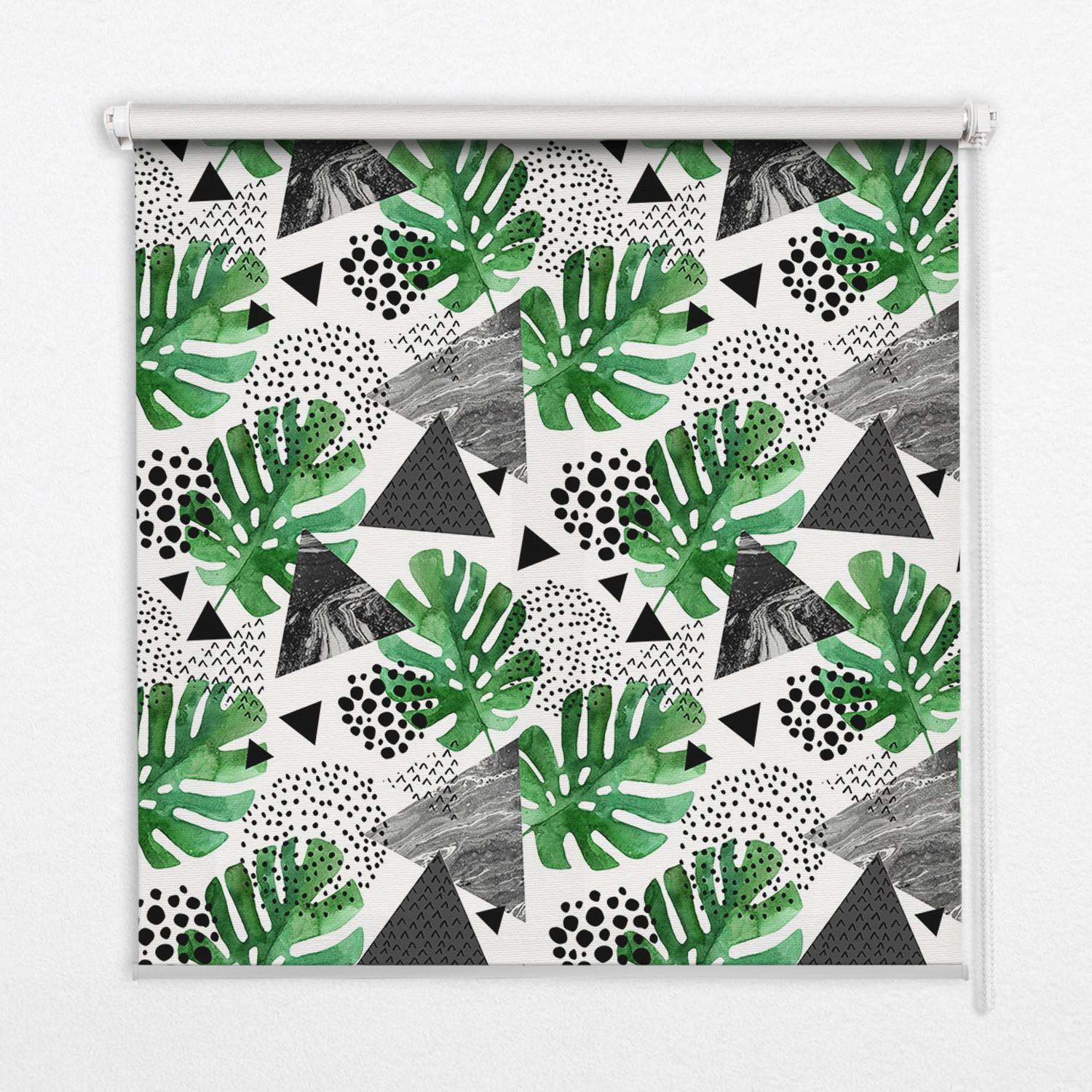 INNENROLLO - Fensterrollo - Rollo - 90x180 cm - Blätter Dreiecke Punkte - Grün, Kunststoff (90/180/0.5cm) - TULUP