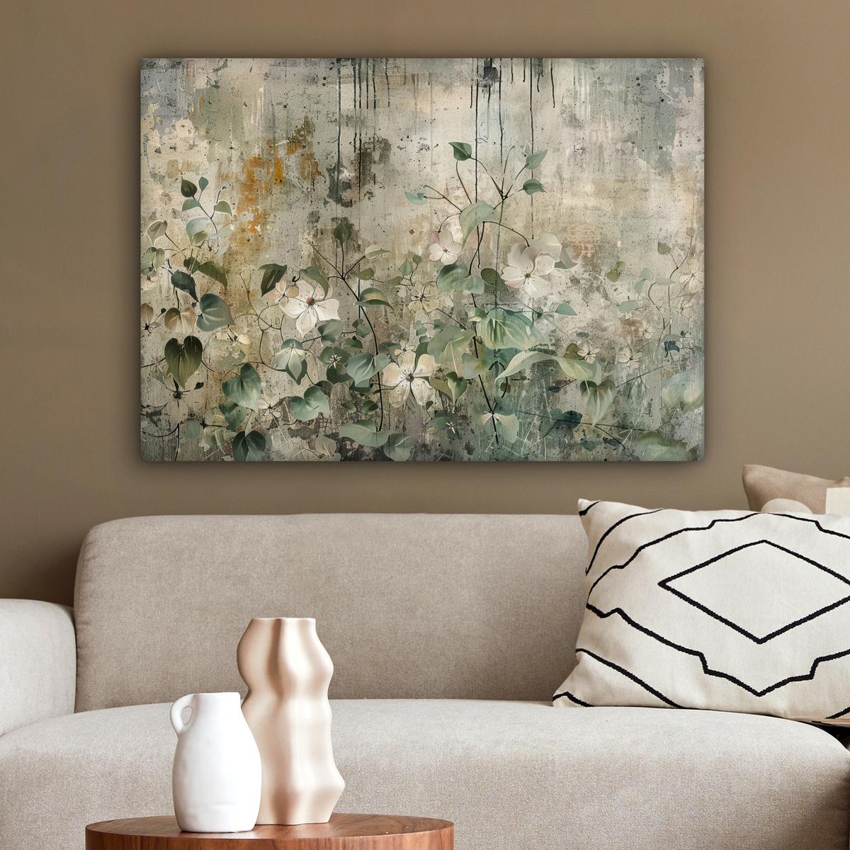 LEINWANDBILD Blumen - Blätter - Abstrakt - Modern Wandbilder 80x60 cm - Grau, Textil (80/60cm) - MuchoWow