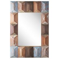 WANDSPIEGEL Holz bunt rechteckig 63/90 cm Hizote - Blau/Hellbraun, Holz (63/90/7cm) - Beliani