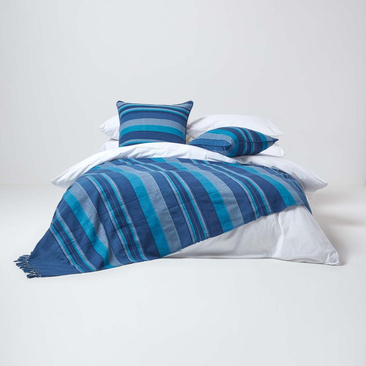 TAGESDECKE Morocco 255/360 cm, Baumwolle gestreift - Blau, Textil (255/360cm) - Homescapes