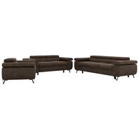 SITZGARNITUR PETER 1+2+3 - Braun Velvet - Schwarz/Braun, Textil/Metall (262/76/99cm) - MKS
