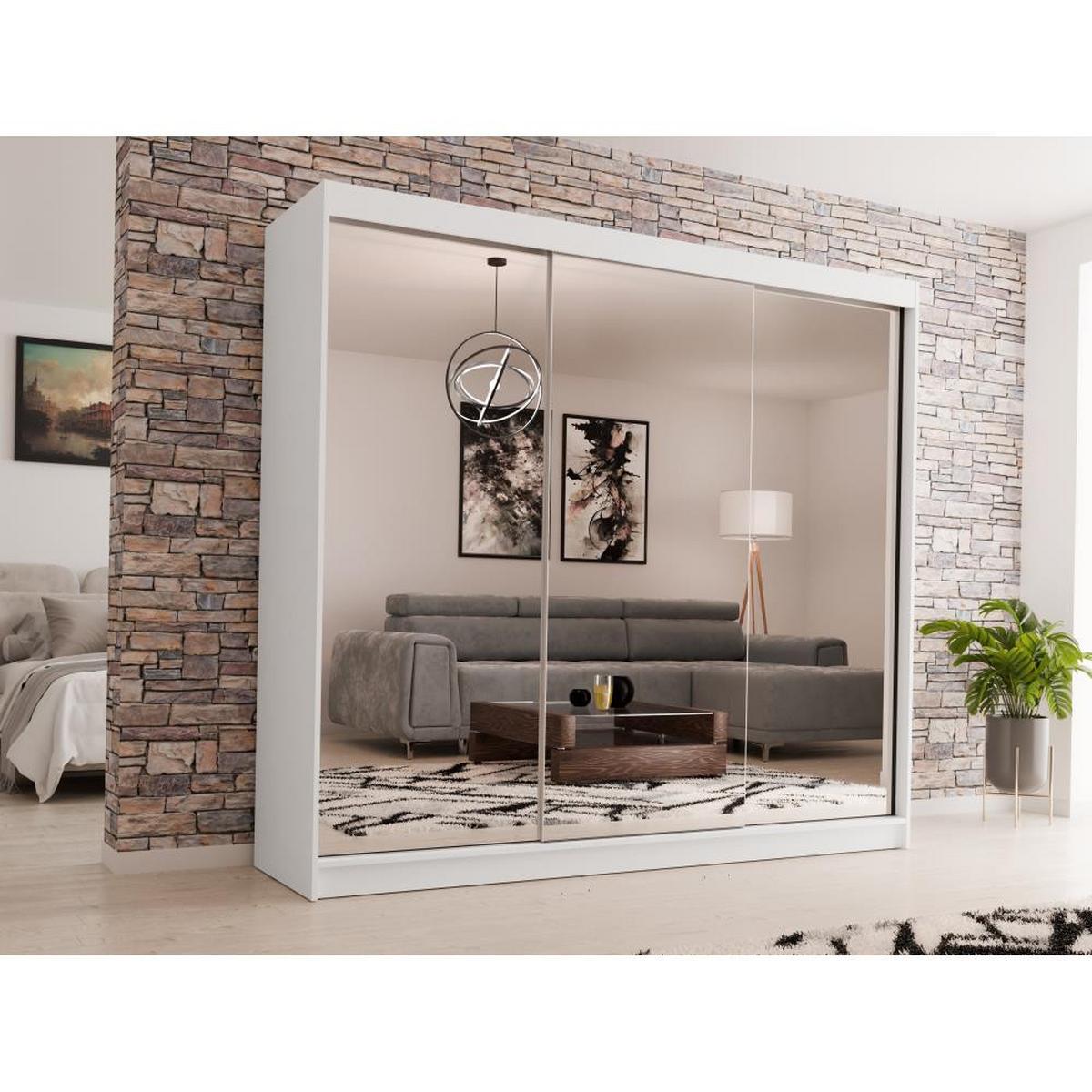 SCHWEBETÜRENSCHRANK Debra II 240/216/61 weiß mit Spiegel und Schubladen - Weiß, Holzwerkstoff (240/216/61cm) - Beautysofa