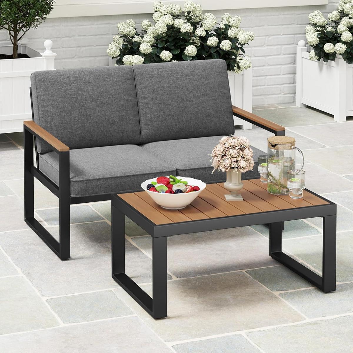 GARTENMÖBEL Set Grau(4-teilig) - Grau, Metall - COSTWAY