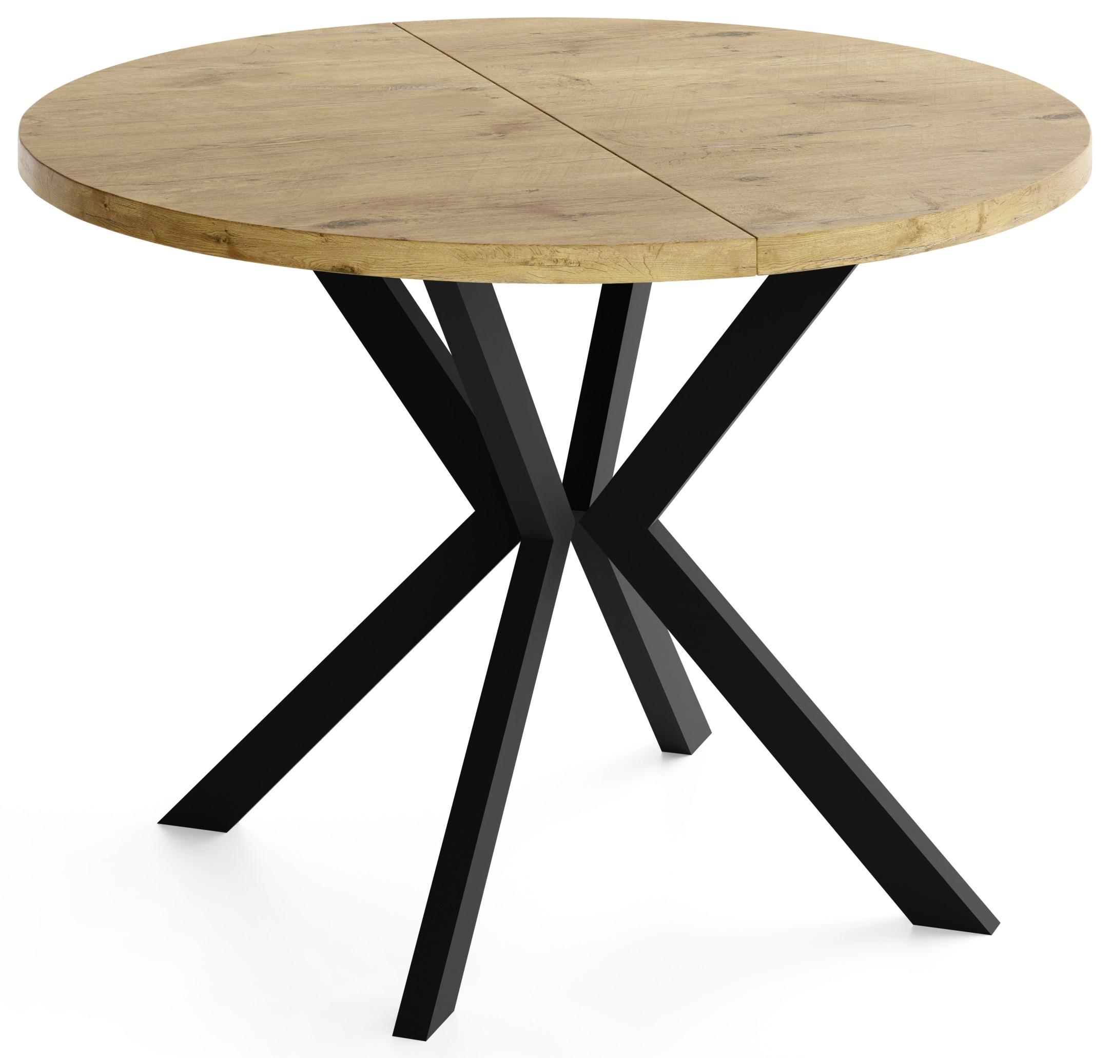 ESSTISCH Valeo runder ausziehbarer, Lancelot Eiche 120-200/120/76 cm - Eichefarben/Schwarz, Holzwerkstoff/Metall (120/200/76cm) - WFL GROUP