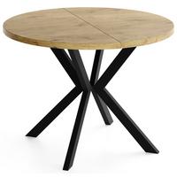 ESSTISCH Valeo runder ausziehbarer, Lancelot Eiche 120-200/120/76 cm - Eichefarben/Schwarz, Holzwerkstoff/Metall (120/200/76cm) - WFL GROUP