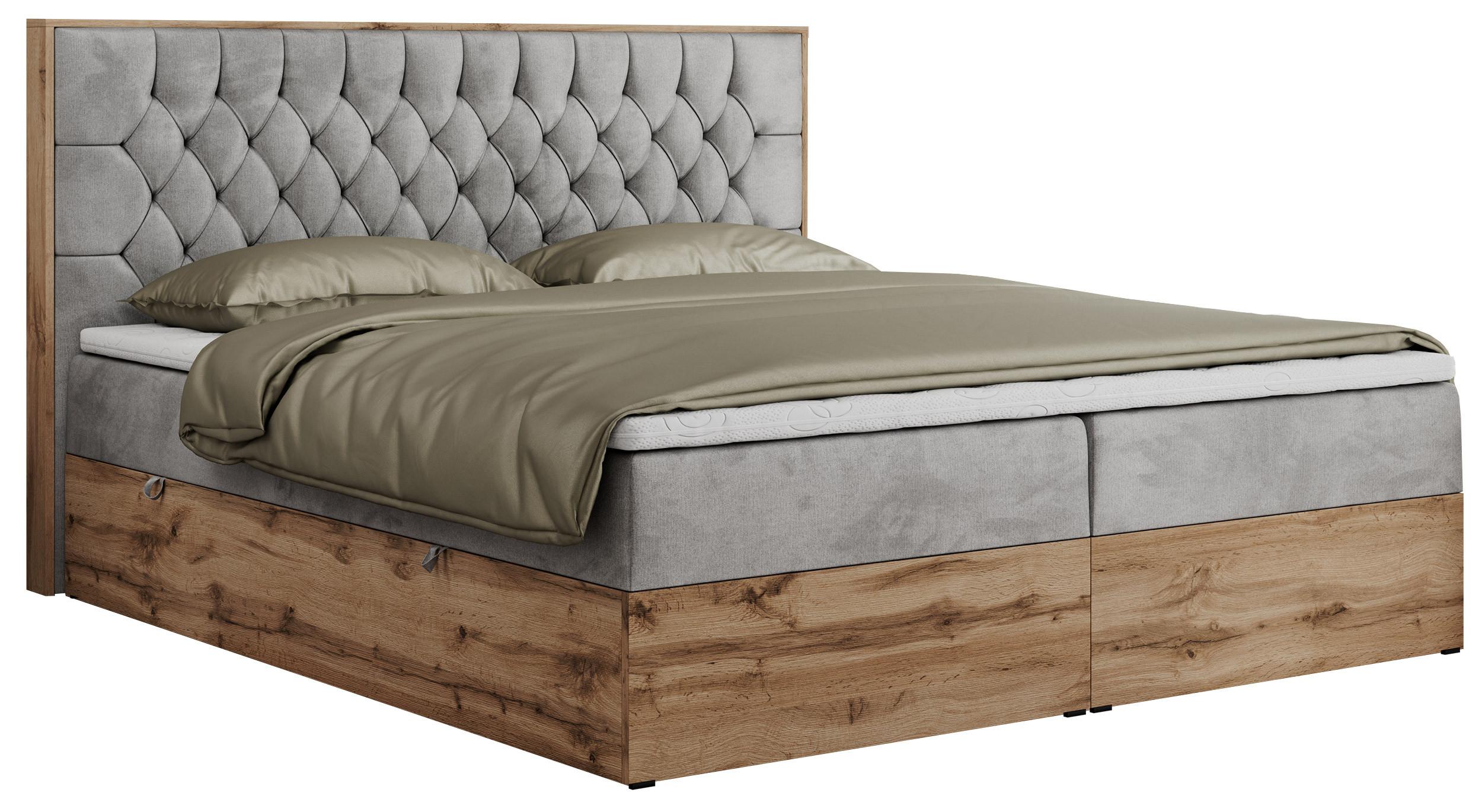 BOXBETT AMORE 200/200 Hellgrau Velvet - H4 - Hellgrau, Holz/Textil (200/200cm) - MKS
