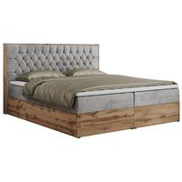 BOXBETT AMORE 160/200 Hellgrau Velvet - H4 - Hellgrau, Holz/Textil (160/200cm) - MKS