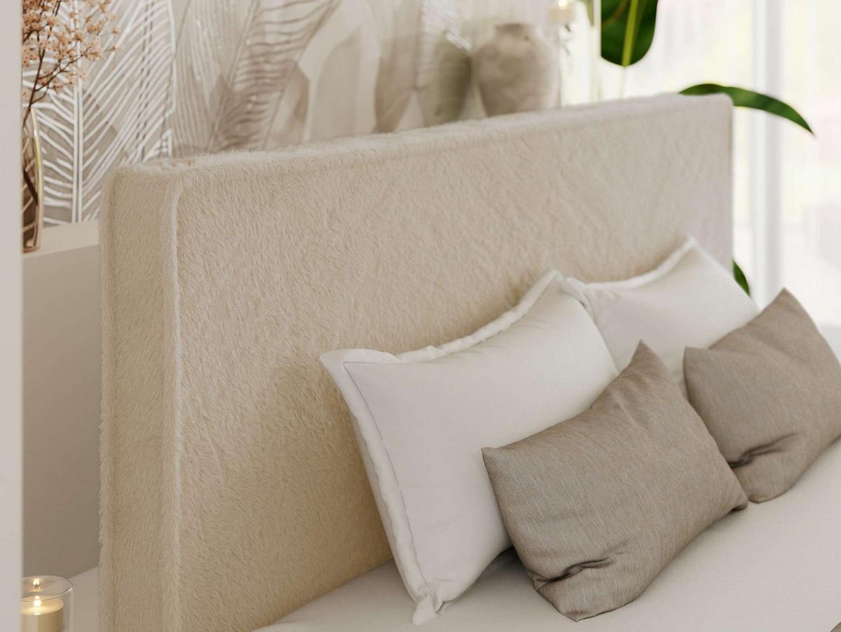 POLSTERBETT LUMARO CLASSIC 200/200 - Creme Plüsch - Matratze Foam - Creme/Kernbuche, Holz/Textil (200/200cm) - MKS