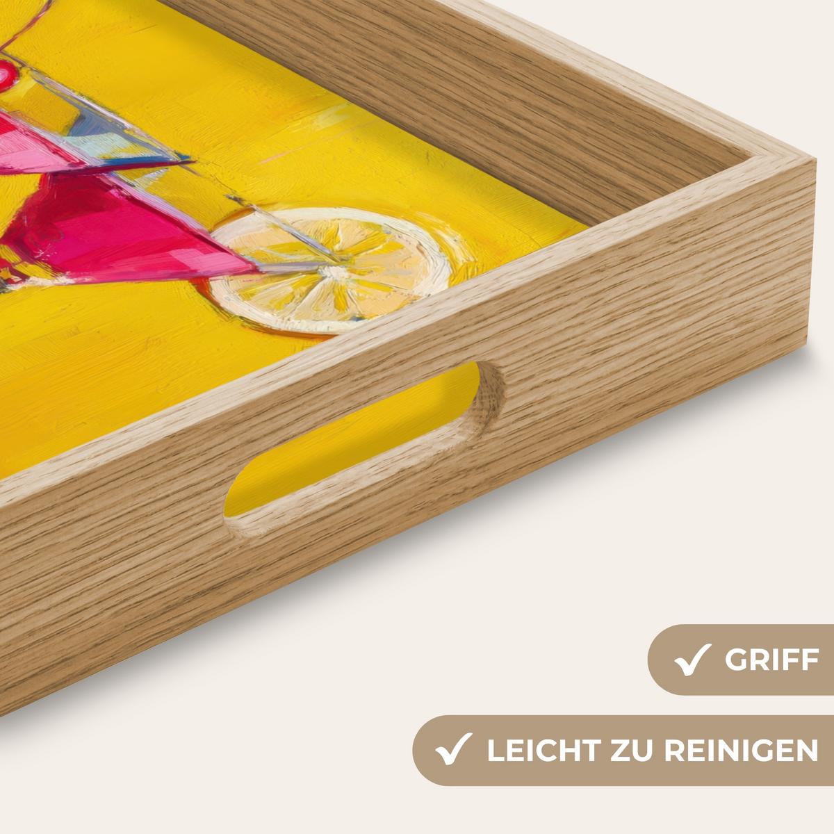 TABLETT Gläser - Cocktail - Zitrone - Kirsche 40x30 cm - Gelb, Holz (40/5/5cm) - OnlyWow