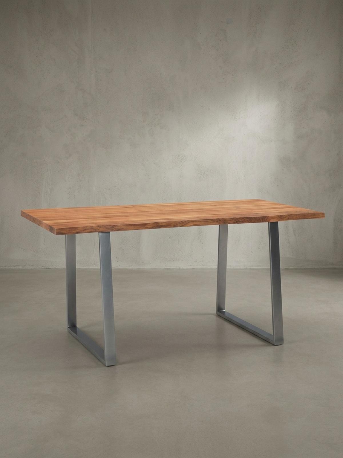ESSTISCH Massivholz Baumkante Metallgestell Handgefertigt TARN, Goldbraun-Chrom 200x100x76 cm - Chromfarben/Braun, Holz/Metall (100/200/76cm) - KADIMA DESIGN