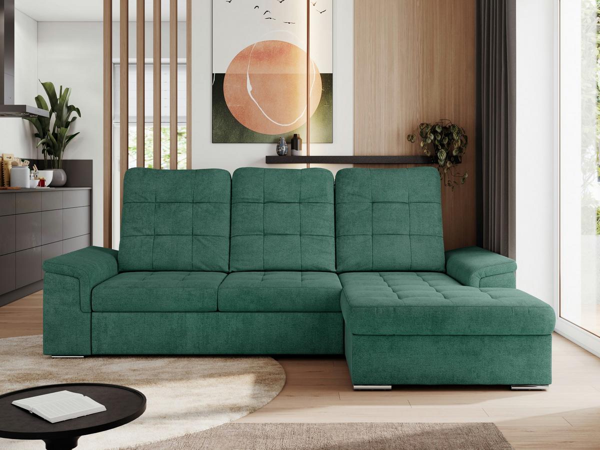 ECKSOFA MADRITO L - Grün Struktur - Rechts - Silberfarben/Grün, Textil/Metall (256/160cm)