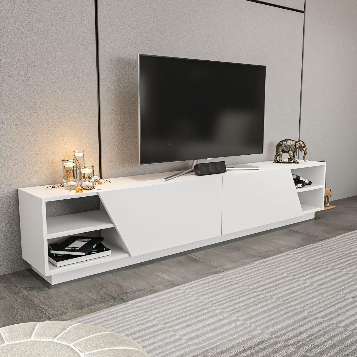 TV-MÖBEL 4 Regale 2 Türen L240 cm - Rhodes - Weiß, Holzwerkstoff (37.1/47.4/17cm) - Calicosy