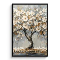 POSTER MIT RAHMEN Baum - Blumen - Weiß - Natur - Kunst Bilderleiste 80x120 cm - Weiß, Papier (80/120cm) - MuchoWow